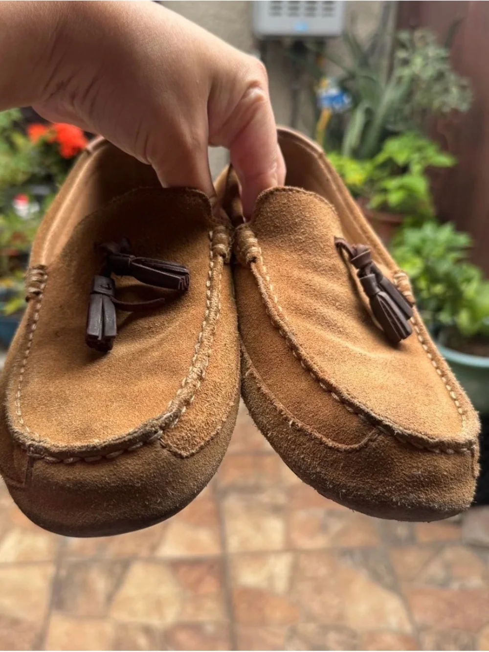 UGG Chestnut Suede Tassel Moccasin Slippers